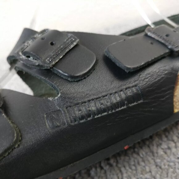 Neckermann Sandals Womens Size 37 EU Shoes Slip On Buckle Strap Black Leather - Picture 4 of 10